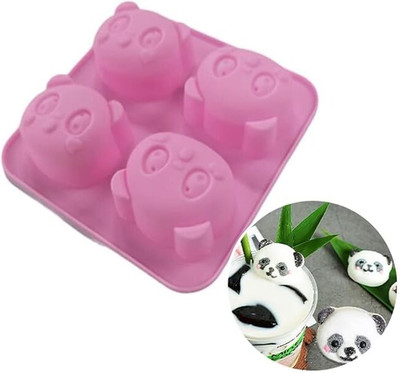 Husaini Mart Silicone Fondant & Gum paste Mould Skytail 4 Cavity Animal Panda Silicone Mold Panda Shape Cake Molds for Making Chocolate Candy Party Cupcake Mini Cakes Brownie Jelly Cake Decoration Muffin Baking Tray Handmade Cute Soap Molds(Pack of 1)