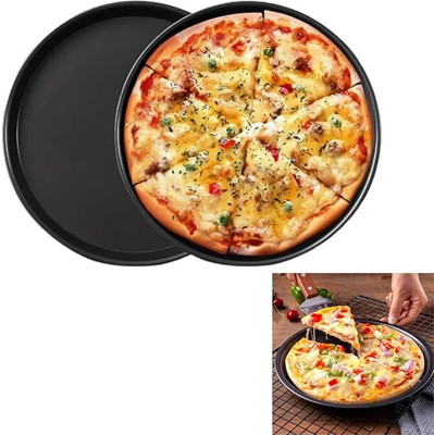 SKYTAIL Silicone Cupcake/Muffin Mould Skytail Carbon Steel Non-Stick Round Pizza Pan Bakeware Pan Used in Mirowave Oven OTG Perfect for Baking Pizza, Pizza Bread Baking Tray Plate Pizza Baking Tools Size: 29 CM/ 11 in (Pack of 1)(Pack of 1)