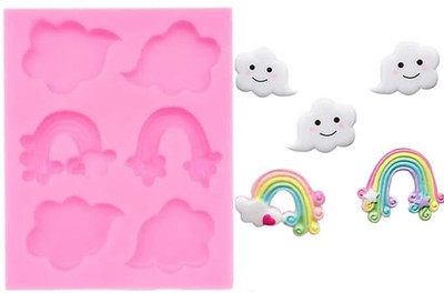 Husaini Mart Silicone Fondant & Gum paste Mould Skytail 6 Slot Rainbow & Cloud Silicone Fondant Mould DIY Chocolate Candy Fondant Sugar Craft Gum Paste Theme Party Cake Decoration Cupcake Topper Cookie Cream Biscuit Clay Epoxy Resin Jewelry Mold(Pack of 1)
