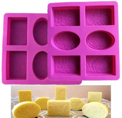 ADMONITION Silicone Tart/Pie Mould 6 Cavity Oval Rectangle Flower Pattern Silicone Soap Mould(Pack of 2)