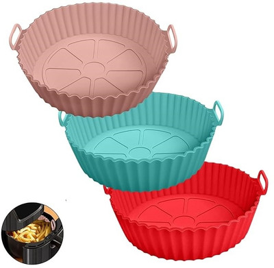 DIOXIT 8 in Silicone Air Fryer Reusable Non-Stick Oven Basket with Ear Handles-3PCS Airfryer Tray