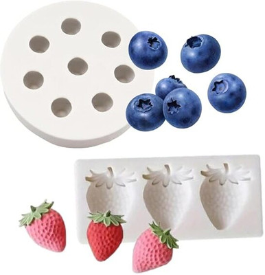 LEGACYCART Silicone Chocolate Mould LEGACYCART 2 PCS Blueberry and Strawberry Cake Fondant Molds Berry Series Sugarcraft Gumpaste Silicone Mold for Chocolate Candy Cupcake Topper Decorating Polymer Clay (Pack of 2)(Pack of 2)