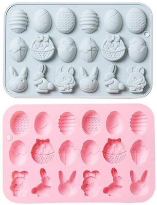 BAKEMO Silicone Chocolate Mould Easter Theme Silicone Chocolate Mould | Bunny & Egg Shape Candy/Soap/Ice Tray | Food-Grade, Non-Stick, Flexible Baking Mold (pack of 1)(Pack of 1)