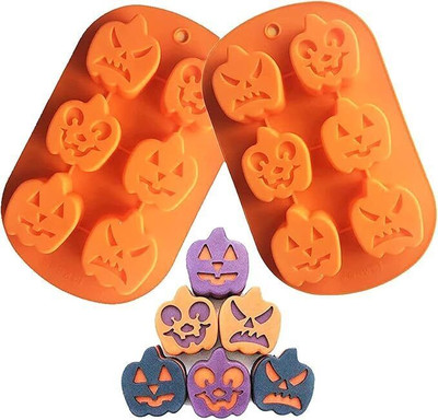 hussaini mart Silicone Chocolate Mould Skytail 6 Slot Halloween Pumpkin Silicone Mould for DIY Trick or Treat Candy Chocolate Cupcake Muffin Pan Jelly Dessert Halloween Theme Cake Decoration Party Snacks Handmade Soap Wax Candle Gifts Mold(Pack of 1)
