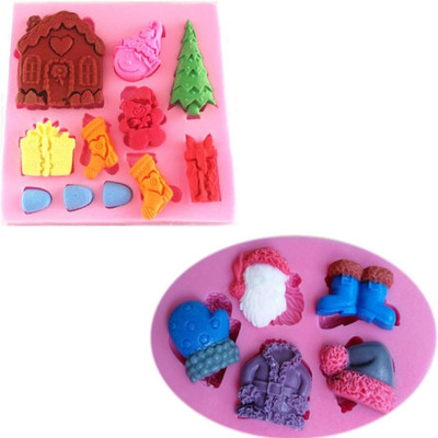 Husaini Mart Silicone Fondant & Gum paste Mould Christmas House and Santa Claus Silicone Fondant Chocolate Mould Dessert Baking Mold for Christmas Candy Cake Decoration DIY Cupcake Topper Sugar Polymer Clay Craft (Pack of 2)(Pack of 2)