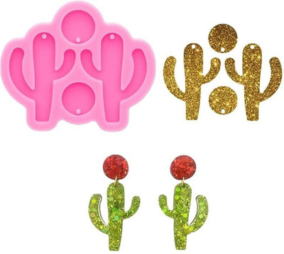 Husaini Mart Silicone Fondant & Gum paste Mould Skytail Cactus Shape Silicone Mould With Hole for Making DIY Epoxy Resin Casting Women Jewelry Earrings Pendant Bags Hanging Keychain Resin Art Baking Chocolate Fondant Cupcake Cake Decoration Gum Paste Mold(Pack of 1)