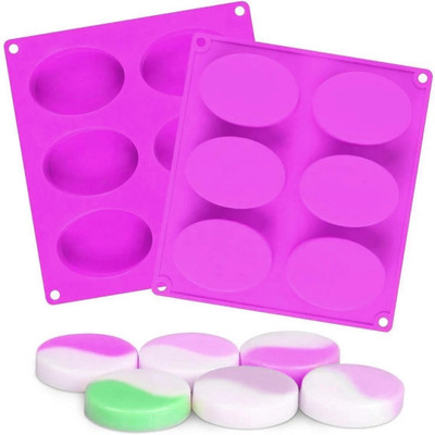 ADMONITION Silicone Cupcake/Muffin Mould Silicone Tart/Pie Mould Oval Shape Silicone Soap Molds with 6 Cavities Multicolor 100gm (Pack of 1)(Pack of 1)