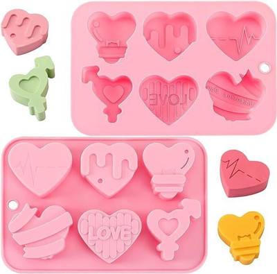 Hussain mart Silicone Chocolate Mould Skytail 6 Cavity Heart Silicone Mold, Heart Shape Chocolate Candy Molds for Valentine's Day Baking Non-Stick Soap Mould for,Cake CupcakeChocolate, Candy, Gummy, Candle, Ice Cubes.(Pack of 1)