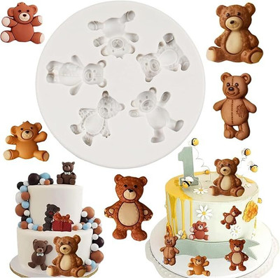 Husaini Mart Silicone Fondant & Gum paste Mould Skytail Bear Silicone Fondant Mold Bear Candy Chocolate Molds for Theme Cake Decoration Cupcake Topper Chocolate Candy Polymer Clay Gum Paste Valentine’s Day Cute Bear Fondant Mold Crafting(Pack of 1)