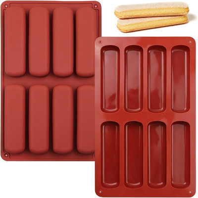 Hussain mart Silicone Chocolate Mould Skytail 8 Slot Silicone Hot Dog Bun Pan Long Strips Mold Cake Pan Finger Biscuit Chocolate Cakes Cheesecake Muffin Baking Tray Brownie Bread Homemade Energy Protein Bar Lotion Bar Bath Bombs Soap Mold(Pack of 1)