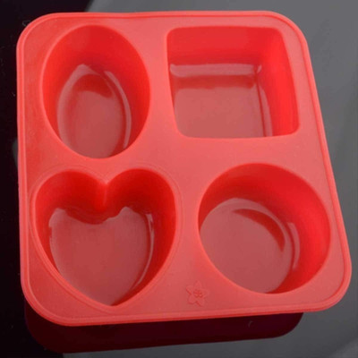 Kaan Silicone Cupcake/Muffin Mould Silicone Soap Mold 4 Cavity DIY Handmade Soap Making Mould – Heart, Round, Oval(Pack of 1)