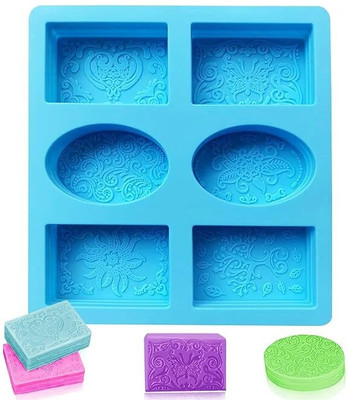 ADMONITION Silicone Cake Mould 6 Slot Oval and Rectangle soap Mould Imprint Flower, Tree Leaves, Vintage Classic Roman Design Soap Mould for Soap Making Handmade soap 1 Pc(Pack of 1)