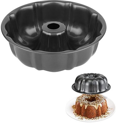 SKYTAIL Silicone Cupcake/Muffin Mould Skytail 9.6 INCHES Non-Stick Cake Pan, Heavy Duty Carbon Steel Fluted Tube Round Baking Pan,Buntz Pound Cake Pan Mold,Tube Bakeware,Baking Mold for Jello,Gelatin,Chocoflan,Flan (Pack of 1)(Pack of 1)