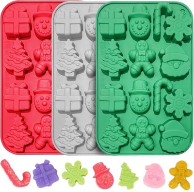 LEGACYCART Silicone Chocolate Mould LEGACYCART 14 Cavity Christmas Silicone Molds, Santa Clause Christmas Tree Snowman Gingerbread Man Baking Molds for Chocolate Candy Jellies, Candies, Ice Cubes, Wax Melts, Soaps, Candles (Pack of 1)(Pack of 1)