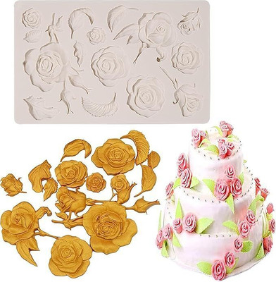 Hussain mart Silicone Fondant & Gum paste Mould Skytail Rose Leaf Fondant Molds 3D Flower Leaves Shape Molds for Candle Soap Making Resin Crafting Cake Dessert Decoration Chocolate Sugarcraft Gum Paste Cupcake Topper Candy Clay Craft Molds(Pack of 1)