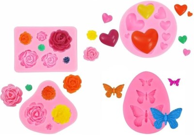 Husaini Mart Silicone Fondant & Gum paste Mould Skytail 4Pcs Fondant Cake Molds Rose Flower Butterfly Heart Shapes Baking DIY Chocolate Candy Sugarcraft Cake Decoration Cupcake Topper Gumpaste Polymer Clay Crafting Projects Soap Candle melt Molds(Pack of 4)