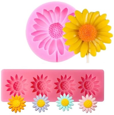 Husaini Mart Silicone Fondant & Gum paste Mould Skytail Single Cavity Sunflower Silicone Fondant Mold with 4 Cavity Sunflower candy Mold for Chocolate Cookies Cupcake Cake, Gummy, Jelly, Resin, Polymer Clay Art, Baby Shower Sugarcraft Soap Crafting(Pack of 1)