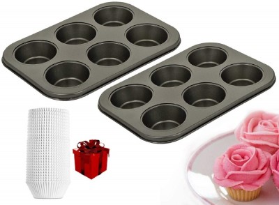 Curated Cart Carbon Steel Cupcake/Muffin Mould 6(Pack of 2)