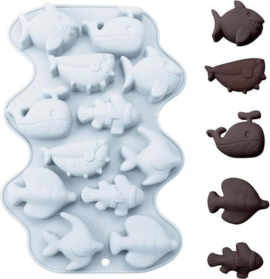 Hussain mart Silicone Fondant & Gum paste Mould Skytail 12 Cavity Ocean Marine Chocolate Mould Whale Ocean Fish Silicone Molds for Baking Chocolate Candy Cake Decoration Cupcake Topper Gummy Jelly Jello Ice Cube Resin Clay Mold(Pack of 1)