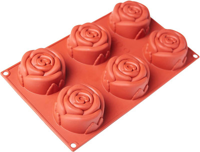 Global plus Silicone Cupcake/Muffin Mould Rose Molds Valentine 6 Cavities Flower Soap Mould(Pack of 1)