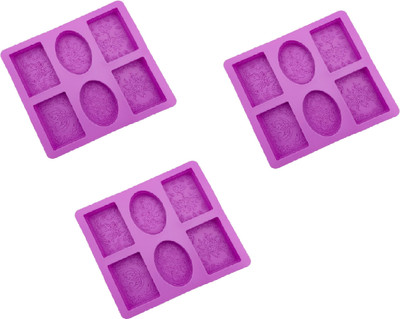 ADMONITION Silicone Cookie/Macroon tray 6 Cavity Oval & Rectangle Soap Moulds(Pack of 3)