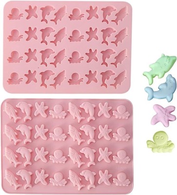 Husaini Mart Silicone Chocolate Mould Skytail 32 Cavity Sea Marine Gummy Silicone Mould Starfish Dolphin Octopus Shark Shape for fish Aquatic Life Theme Party Chocolate Candy Cake Decor Jelly Fruit Snack Ice Cube Cupcake Topper Cookie(Pack of 1)