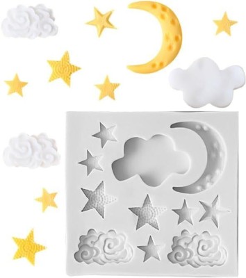 Husaini Mart Silicone Fondant & Gum paste Mould Skytail Moon Star & Cloud Shape Chocolate Mold, Space Sky Fondant Mould for Gummy Candy Cookie Baking Cakes Decorating Cupcake Soap Candle Gumpaste Crystal Epoxy Resin DIY Polymer Clay Silicone Mold(Pack of 1)