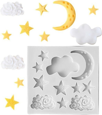 Husaini Mart Silicone Fondant & Gum paste Mould Skytail Moon Star & Cloud Shape Chocolate Mold, Space Sky Fondant Mould for Gummy Candy Cookie Baking Cakes Decorating Cupcake Soap Candle Gumpaste Crystal Epoxy Resin DIY Polymer Clay Silicone Mold(Pack of 1)