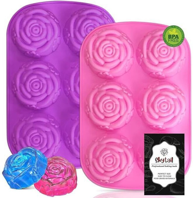 Hussain mart Silicone Chocolate Mould Skytail 6 Cavity Rose Flower Mould Cupcake Silicone Mould, soap, Ice Cube Candy Chocolate Cake Cookie Muffin Baking Soap Mould.(Pack of 1)