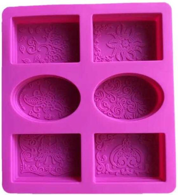 ADMONITION Silicone Tart/Pie Mould 6 Cavity Oval Rectangle Flower Pattern Silicone Soap Mould(Pack of 1)