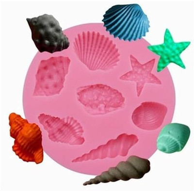 LEGACYCART Silicone Fondant & Gum paste Mould 7 Cavity Sea Shell Conch Starfish Shape Silicone Baking Mould For Chocolate Fondant Candy Marine Beach Theme Cake Decoration Cupcake Topper Cookie Jelly Gummy Polymer Clay Wax Resin Charm Mold(Pack of 1)