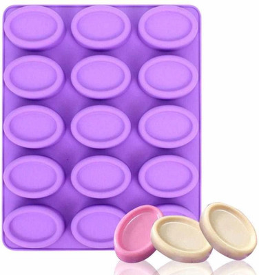 hussaini mart Silicone Cupcake/Muffin Mould Skytail 15-Cavity Oval Soap mould Grip Handle Perfect Fot Bath Saop Oval Shape DIY Handmade, Silicone Soap Mold for Cake candle Cupcakes Pancake Jelly Pudding Mold Flexible Reusable Mould (Pack of -1)(Pack of 1)