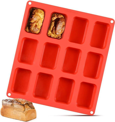 balerion Silicone Cookie/Macroon tray TP INCORP 12 Cavity Rectangle Shape Round Edges Silicone Mould/Mold for Soap Making, Loaf, Muffins, Cheesecakes Approx 75-80 GPSA(Pack of 1)