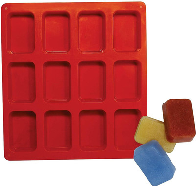 Axiline Silicone Donut Tray 12 Cavity Rectangle Shape Round Edges Silicone Mould for Cake Chocolate Muffin Cup Cake Soap Maker DIY Approx 75-80 Gram (Random Color)(Pack of 1)