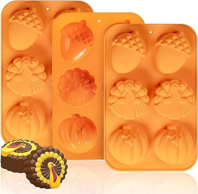 Hussain mart Silicone Chocolate Mould Skytail 6 Cavity Turkey Pumpkin Shape Silicone Mould for Thanksgiving Mini Cakes Chocolate Candy Jello Muffin Baking Halloween Cupcake Pan Dessert Mousse Oreo Mold Tray Set Soap Resin Making mold(Pack of 1)