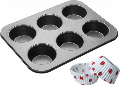 CAKE DECOR Carbon Steel Cupcake/Muffin Mould 6(Pack of 6)