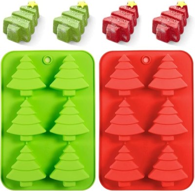 LEGACYCART Silicone Chocolate Mould LEGACYCART 6 Cavity Christmas Tree Silicone Mold Cake Baking Mold Chocolate Candy Handmade Soap Ice Cube Biscuit Moulds No-Stick Christmas Baking Trays Pan(Pack of 2)