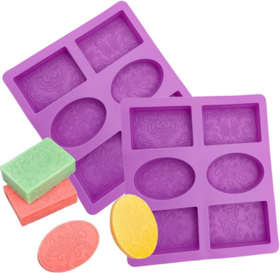 ADMONITION Silicone Cupcake/Muffin Mould 6 Cavity Oval & Rectangle Soap Moulds(Pack of 2)