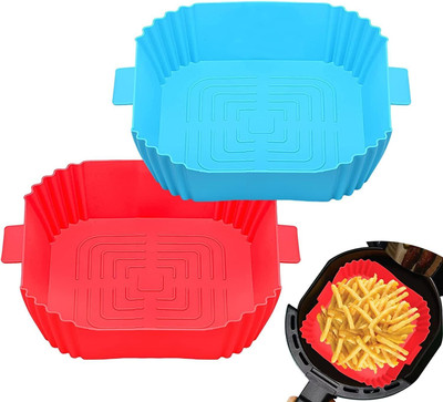 KAULDVISHE 2Pcs Silicone Square Air Fryer Liners Pot Heat Resistant Basket Oven Accessories Air Fryer(10 L)
