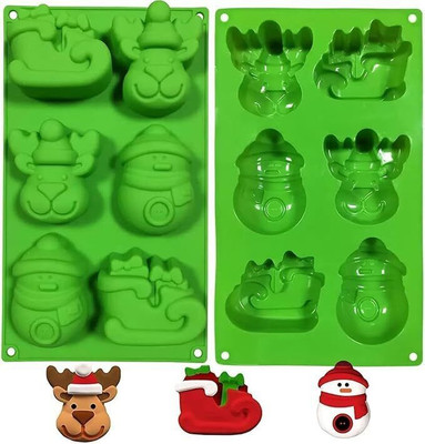 Hussain mart Silicone Fondant & Gum paste Mould Skytail 6 Slot Christmas Silicone Mould 3D Christmas Molds Snowman Reindeer Sleigh Shapes for Baking Chocolate Candy Cake Jello Cupcake Muffin Pudding Jello Mousse Candle Wax Melts Handmade Soap(Pack of 1)