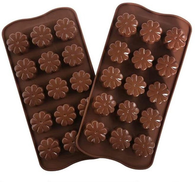 BAKEMO Silicone Chocolate Mould 15 Cavity Flower shape Silicone Chocolate Candy Ice Cube Maker Chocolate for Hand Made chocolate mold(Pack of 1)