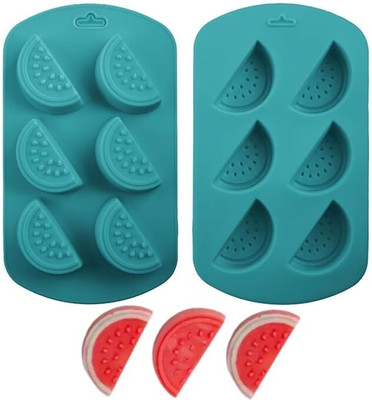 LEGACYCART Silicone Fondant & Gum paste Mould LEGACYCART 6 Cavity Fruit Silicone Mould Watermelon Shape Candy Cake Molds DIY Baking Chocolate Candy Gummy Jelly Ice Cubes Frozen Treats for Kids Mini Cakes Cupcake Muffin Handmade Soap Wax Melt Molds(Pack of 1)