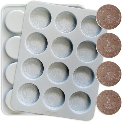 LEGACYCART Silicone Fondant & Gum paste Mould LEGACYCART 12 Cavity Round Happy Diwali Shape Silicone Mould Coins for Cake Decoration Ice Cream Cupcakes Candy Jelly molds Deepavali Design Chocolate Moulds (Pack of 1)(Pack of 1)