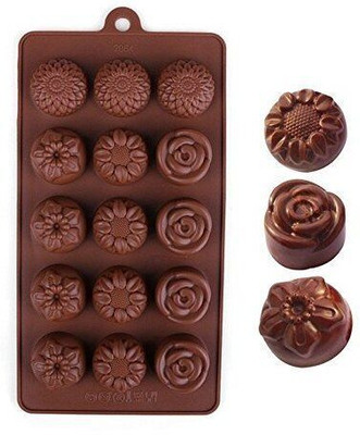 Hussain mart Silicone Chocolate Mould Skytail Silicone 4 Types of Flowers Shape Mould Jelly Chocolate Soap Kitchen Decoration DIY Cake Bakeware, Brown(Pack of 1)