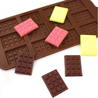 balerion Silicone Chocolate Mould 12 cavity DIY Candy Baking Mold Ice Cube Tray Non-Stick Thin Waffle Mold Rectangle Break-Apart Chocolate Bar Gummy Bake Tray, Brown(Pack of 1)