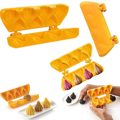 MARHABA TRADERS PVC Chocolate Mould LEGACYCART 4 Cavity Plastic Sancha Patti Modak Maker Press Mould for Making Chocolate Cake Cupcake Brownie Decoration Jelly Candy Modak for Ganpati Bappa Ganesh Chaturthi Festival (Pack of 1)(Pack of 1)