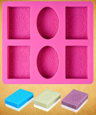ADMONITION Silicone Donut Tray 6 Cavity Rectangle & Oval Soap Moulds(Pack of 1)