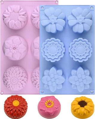 hussaini mart Silicone Chocolate Mould Skytail Flower Silicone Soap Moulds for Making Candle Soap Lotion Bar Bath Bombs Ice Cube Mini Cakes Chocolate Candy Quiches Flower Theme Party Dessert Jelly Gummy Cupcake Muffin Baking Mold Pack of 2(Pack of 2)
