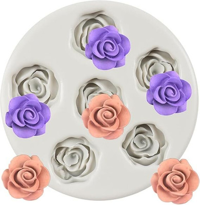 Husaini Mart Silicone Fondant & Gum paste Mould Skytail 6 Cavity Rose Peony Flower Silicone Candle Mould for Chocolate Fondant Candy Cake Decoration Cupcake Topper Jelly Dessert Ice Cube Wax Soap Bath Bomb Floral Carnation Resin Craft Jewelry Mold(Pack of 1)