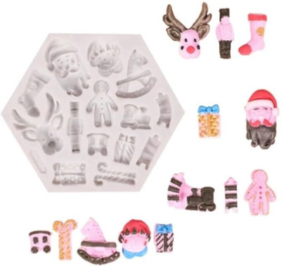 Husaini Mart Silicone Chocolate Mould Skytail Christmas Fondant Mould Christmas Reindeer Santa Gingerbread Man Silicone Mold Baking Chocolate Candy Sugarcraft Xmas Party Cake Decoration Cupcake Topper Gummy Cookie Clay DIY Soap Mold(Pack of 1)